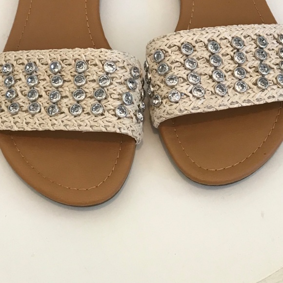 ANDIAMO Sandals Slip On Flats Rhinestone Cream Acaine Women’s Size 7 - Picture 3 of 15